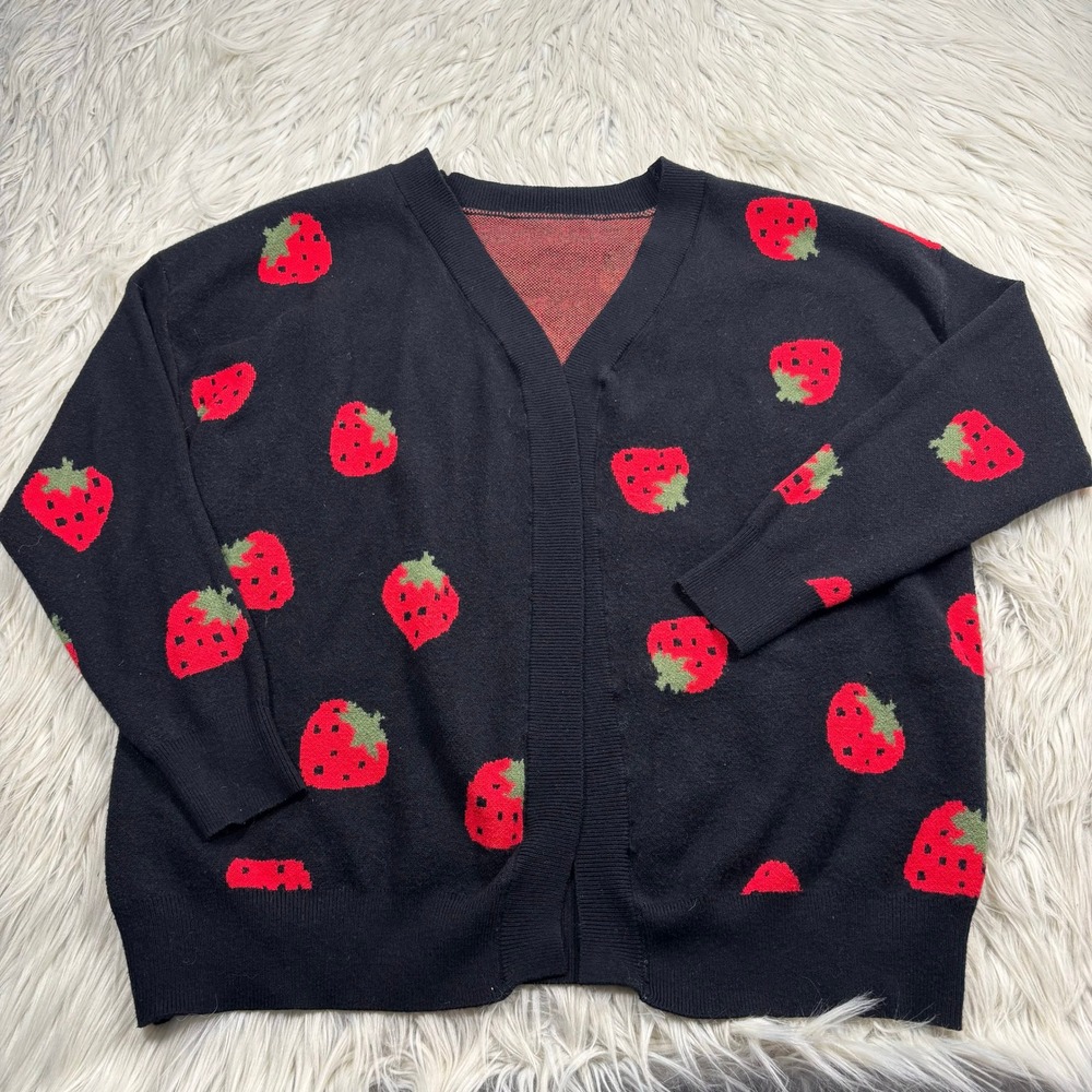 Unbranded Women's S M Strawberry Print Open Cardigan Whimsy Dopamine Fruit